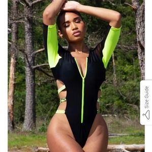 Sexy one piece neon mesh 3/4 sleeve